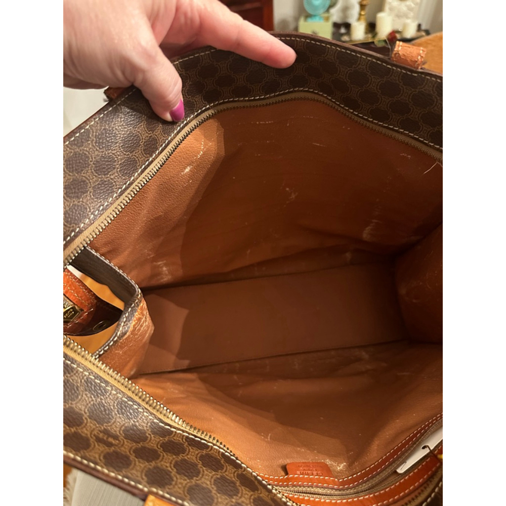 Celine Brown Macadam Monogram Orange Stripe Tote Bag - Picture 13 of 16